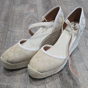 Beige Espadrille Wedge Heels with Ankle Strap